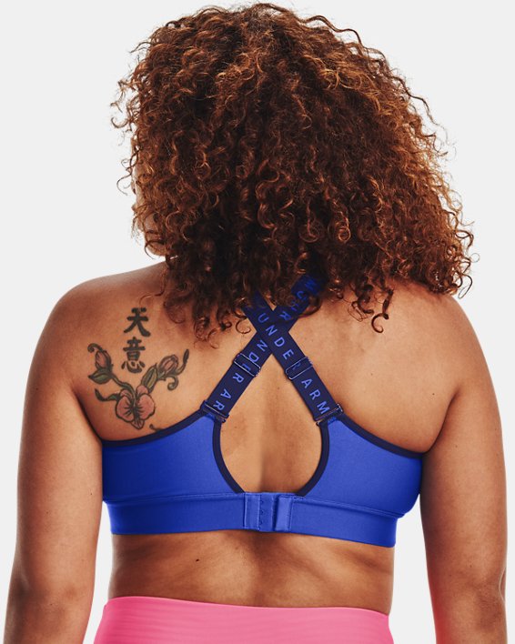 Women's UA Infinity Mid Covered Sports Bra, Blue, pdpMainDesktop image number 7